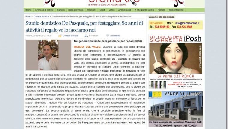 Studio dentistico De Pasquale, per festeggiare 80 anni di attività il regalo ve lo facciamo noi